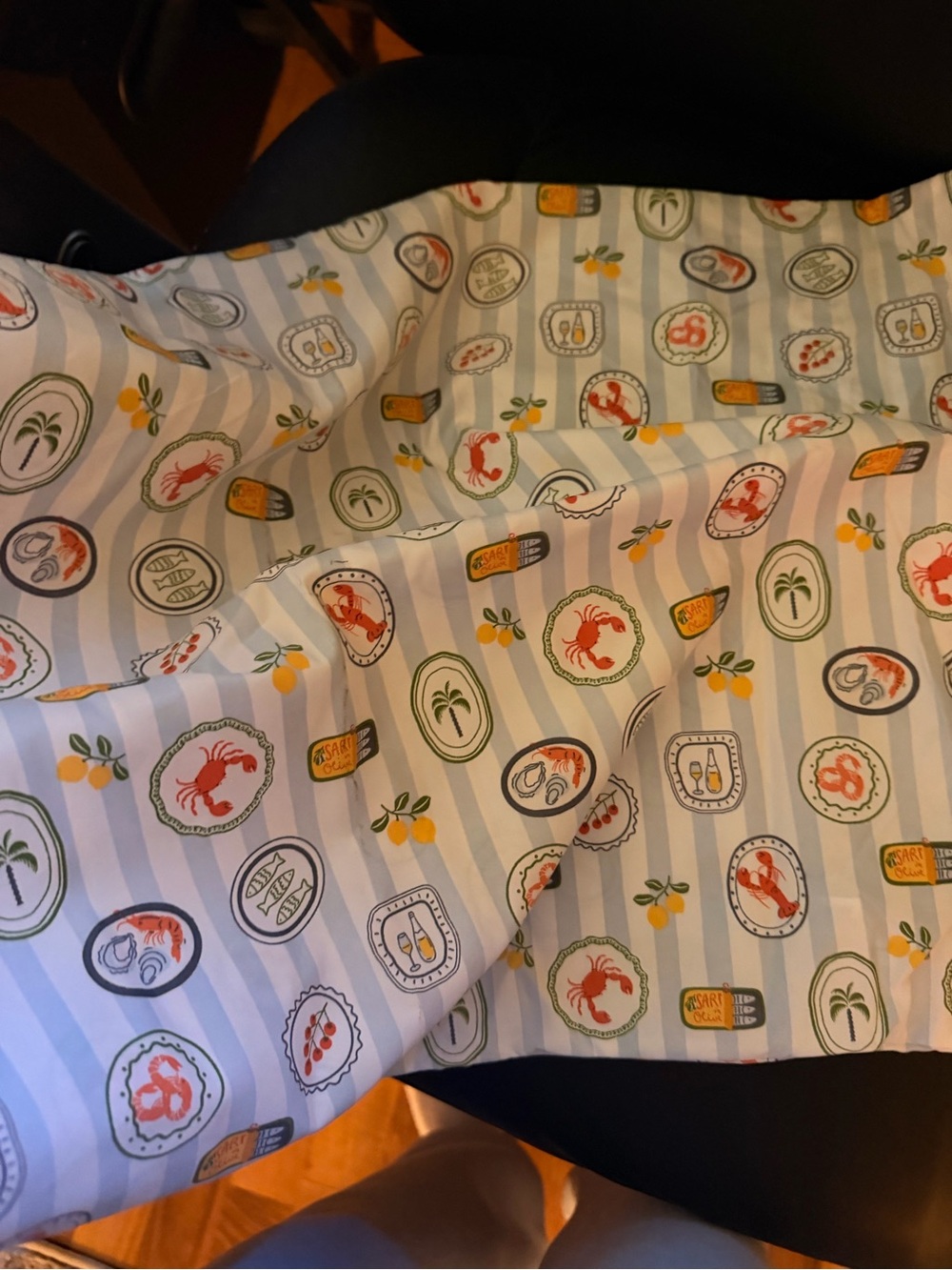 Striped Seafood-Themed Party Table Runner in White and Coral